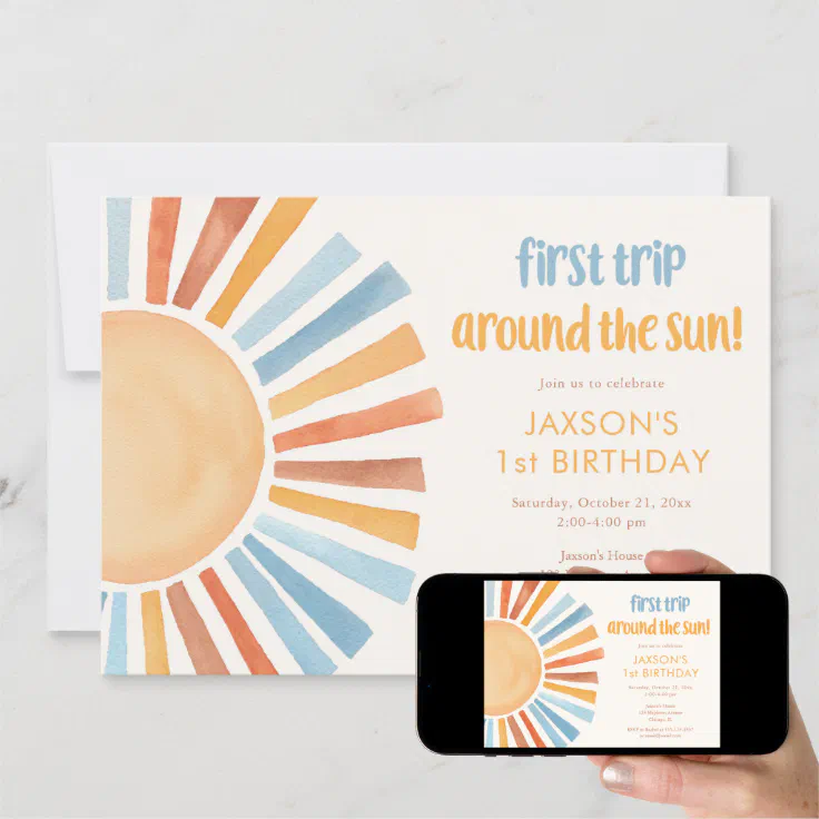 Boho Sunshine first trip around the sun birthday Invitation (Downloadable)