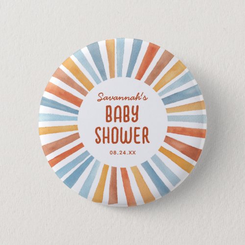 Boho Sunshine Gender Neutral Baby Shower Button