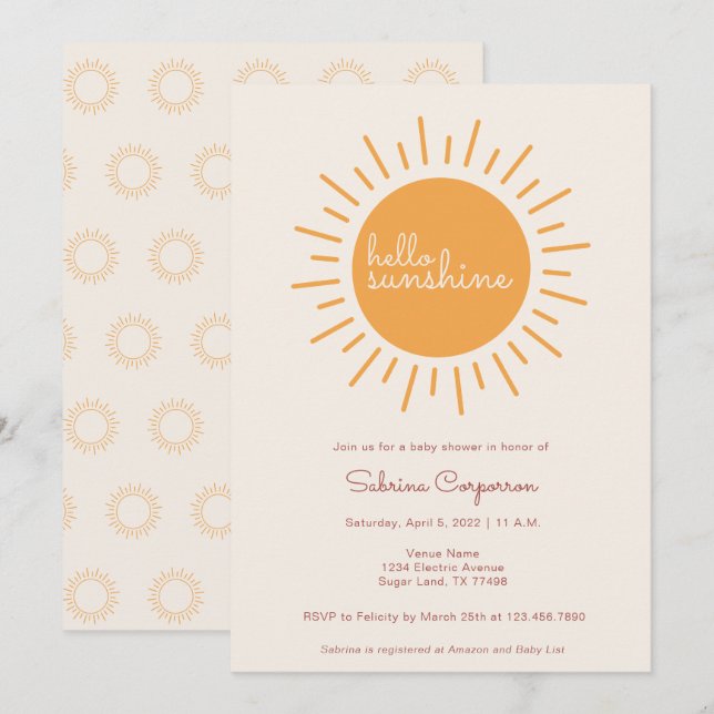 Boho Sunshine Gender Neutral Baby Shower Invitation (Front/Back)