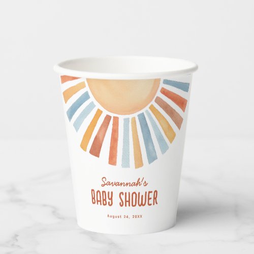 Boho Sunshine Gender Neutral Baby Shower Paper Cups