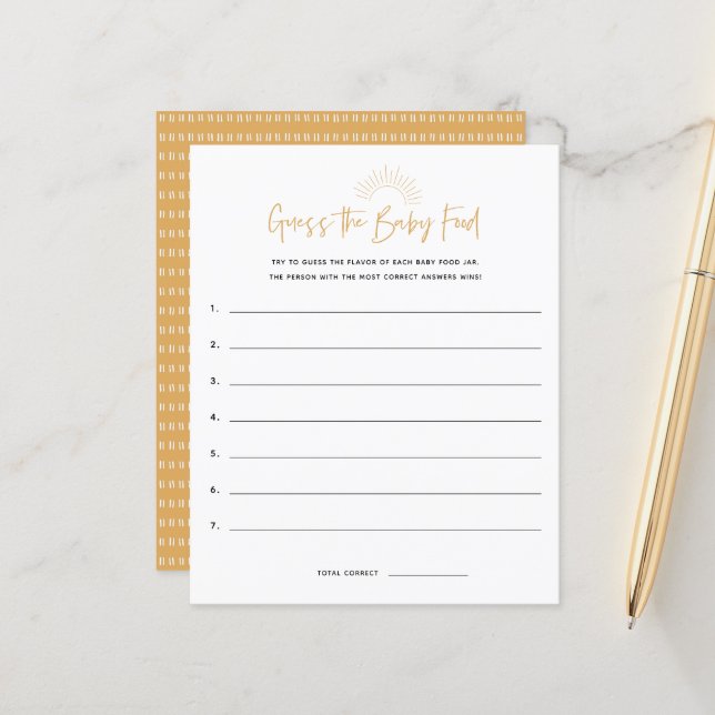 Boho Sunshine Guess The Food Baby Shower Game (Front/Back In Situ)