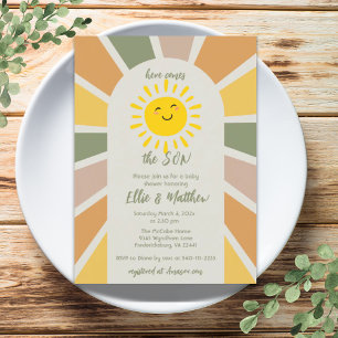 Boho Sunshine Here Comes The Son Baby Shower Invitation
