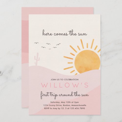 Boho Sunshine Here Comes The Sun Birthday Party Invitation