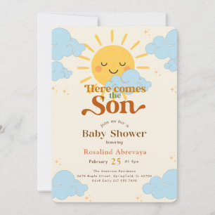 Boho Sunshine Here Comes The Sun Retro Baby Shower Invitation