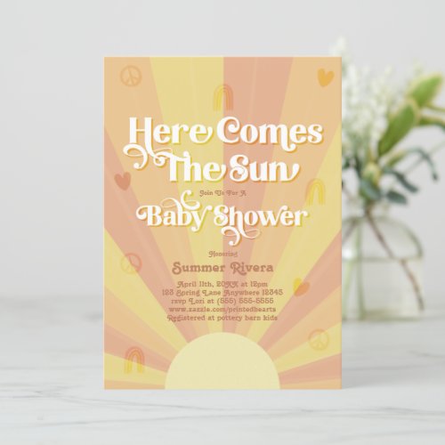 Boho Sunshine I Retro Peace and Love Baby Shower Invitation