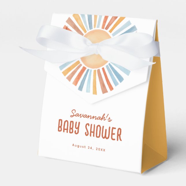 Boho Sunshine Neutral Baby Shower Favor Boxes (Front Side)