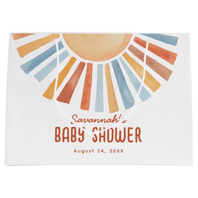Boho Sunshine Neutral Baby Shower Welcome Large Gift Bag (Front)