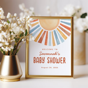 Boho Sunshine Neutral Baby Shower Welcome Sign