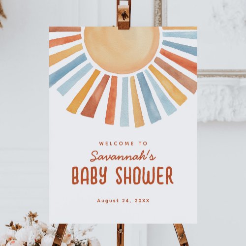 Boho Sunshine Neutral Baby Shower Welcome Sign