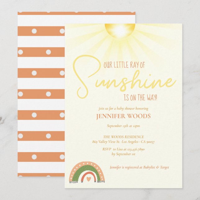 Boho Sunshine Rainbow Baby Shower Invitation (Front/Back)