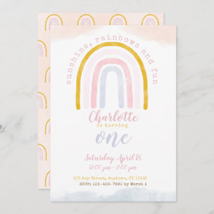 Boho Sunshine, Rainbows and Fun First Birthday Invitation