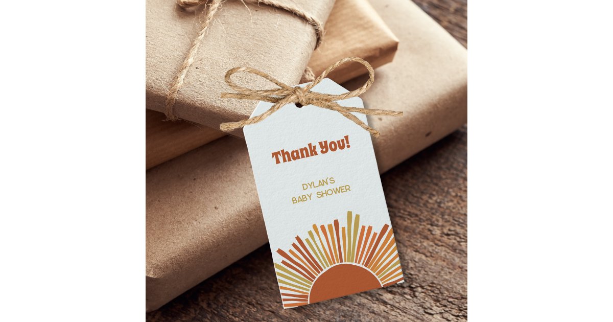 Boho Sunshine Retro Baby Shower Thank You Gift Tags | Zazzle