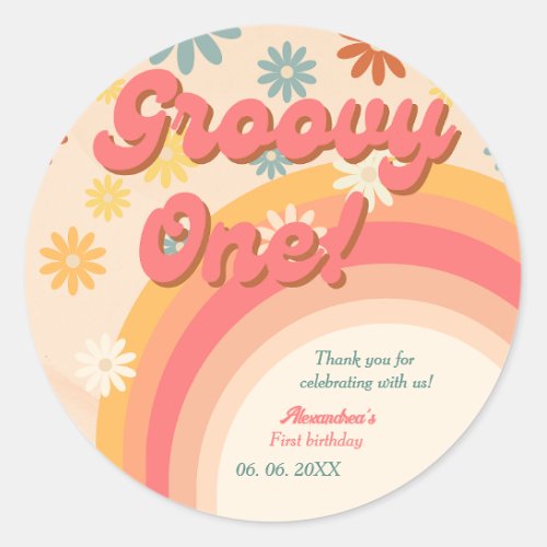 Boho sunshine retro groovy First birthday Classic Round Sticker