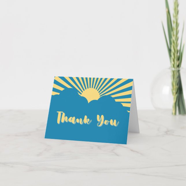 Boho Sunshine, Retro Here Comes the Sun Letterpress Thank You Card (Front)