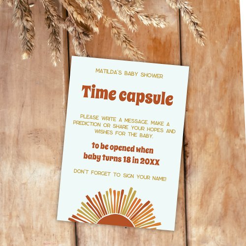 Boho Sunshine Retro Time Capsule Baby Shower Game Card