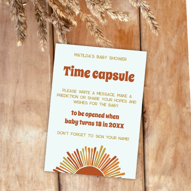 Boho Sunshine Retro Time Capsule Baby Shower Game Card (time capsule boho sunshine baby shower baby predictions baby shower activity)