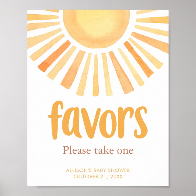 Boho sunshine sun baby shower party favors sign (Front)