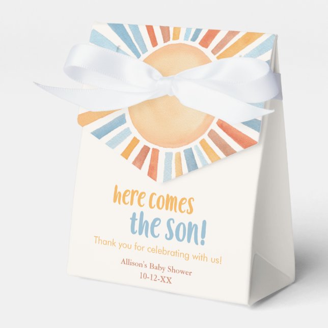 Boho sunshine sun boy baby shower  favor boxes (Front Side)