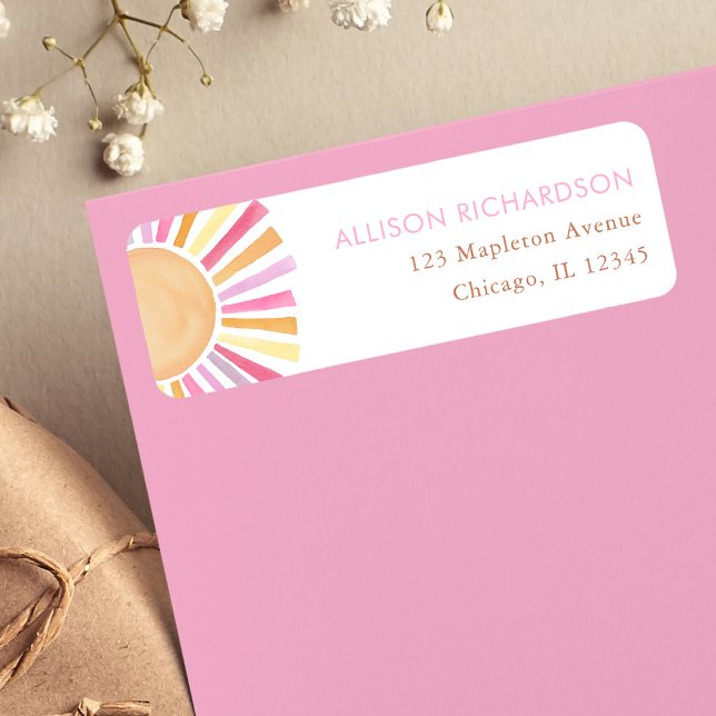 Boho sunshine sun muted tones pink yellow orange label (Creator Uploaded)