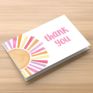 Boho sunshine sun pink yellow orange letterpress thank you card