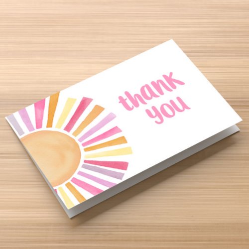 Boho sunshine sun pink yellow orange thank you card