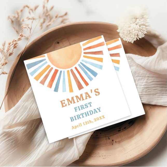 Boho Sunshine Sun Terra Cotta Birthday Napkins (Creator Uploaded)