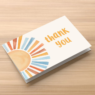 Boho sunshine sun terra cotta blue letterpress thank you card