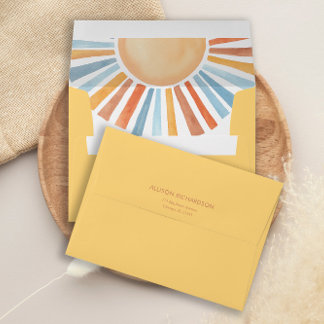 Boho sunshine sun yellow blue envelopes 5x7 card
