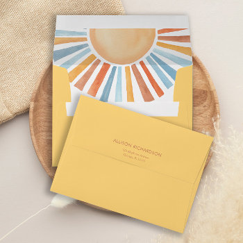 Boho Sunshine Sun Yellow Blue Envelopes 5x7 Card by StyleswithCharm at Zazzle