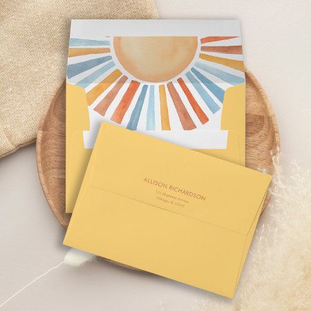 Boho Sunshine Sun Yellow Blue Envelopes 5x7 Card