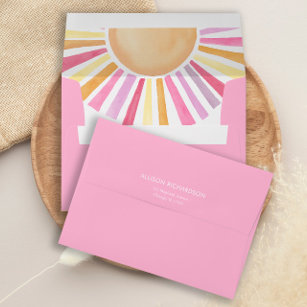 Boho sunshine sun yellow pink envelopes 5x7 card