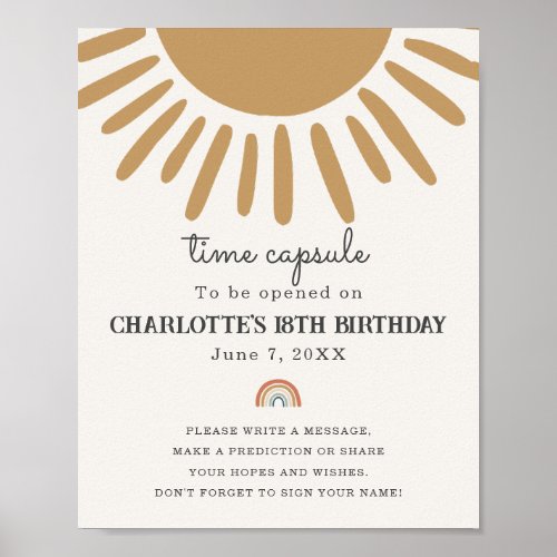 boho sunshine time capsule party sign