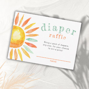 Boho Sunshine Watercolor Sun Diaper Raffle Card