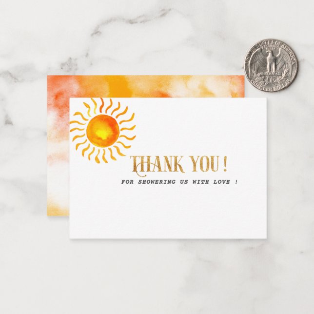 Boho sunshine watercolor thank you baby shower note card (Front/Back In Situ)