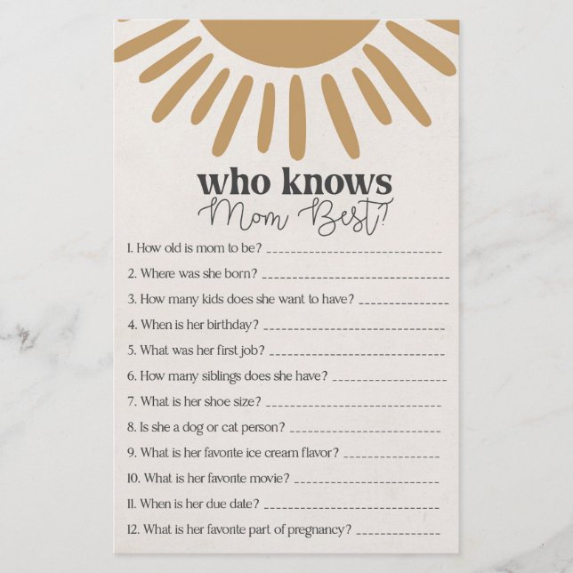 boho sunshine who knows mom best game  (Front)