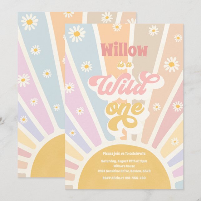 Boho Sunshine Wild One 1st Birthday Party Invitation (Front/Back)