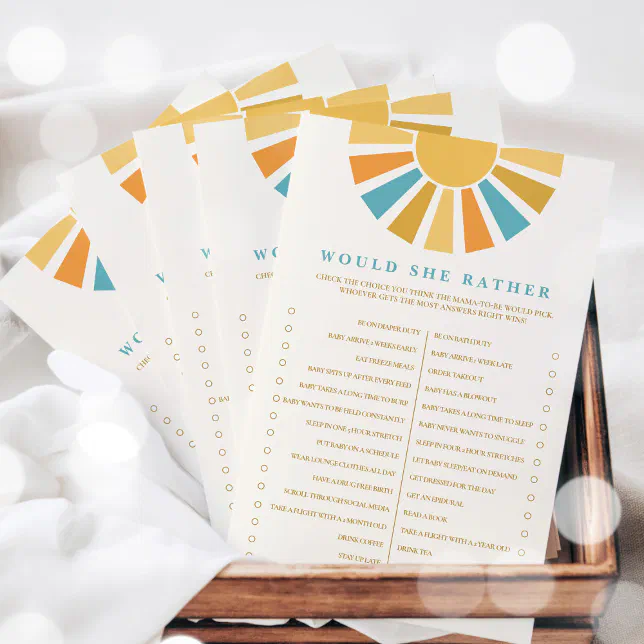 Olivia Samuel Baby Shower Game: Would She Rather – 20 Carte Ospiti Tema Blu Glitter Per Festa Per Bambini