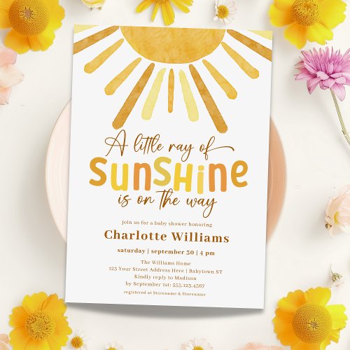 Boho Sunshine Yellow Baby Shower Invitation