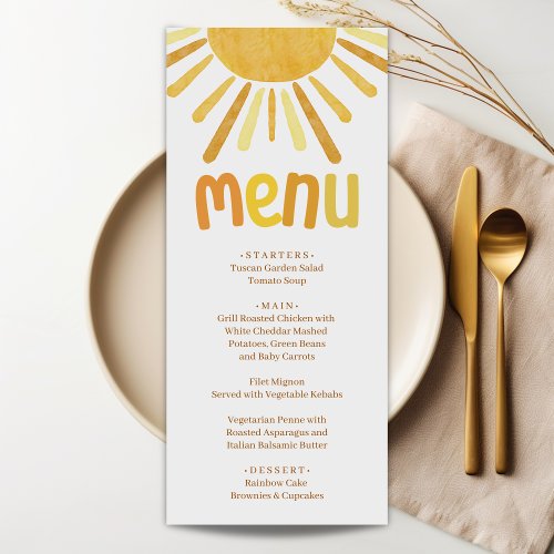 Boho Sunshine Yellow Baby Shower Menu