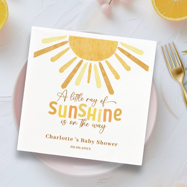 Boho Sunshine Yellow Baby Shower Napkins (Little ray Napkin)