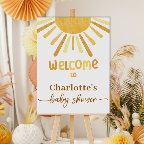 Boho Sunshine Yellow Baby Shower Welcome Sign