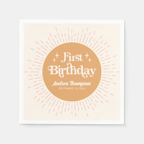 Boho Sunshine Yellow First Birthday Napkins