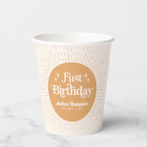 Boho Sunshine Yellow First Birthday Paper Cups