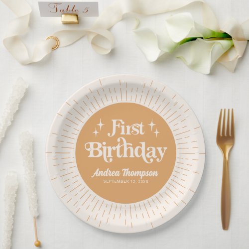 Boho Sunshine Yellow First Birthday Paper Plates