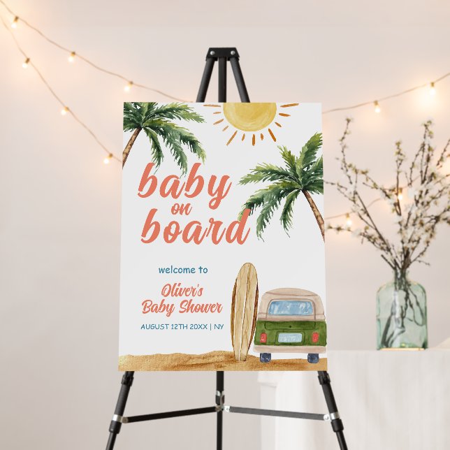 Boho Surf Beach Van Baby Shower Welcome Sign (In Situ (Stand))