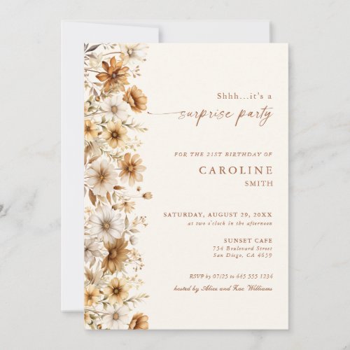 Boho Surprise Party Wildflower Birthday Invitation