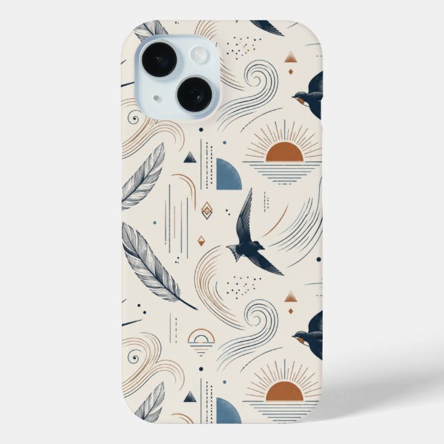 Boho Swallow & Sun Phone Case (Back)