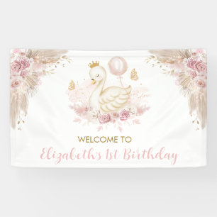 Boho Swan Princess Blush Pink Floral Welcome Party Banner
