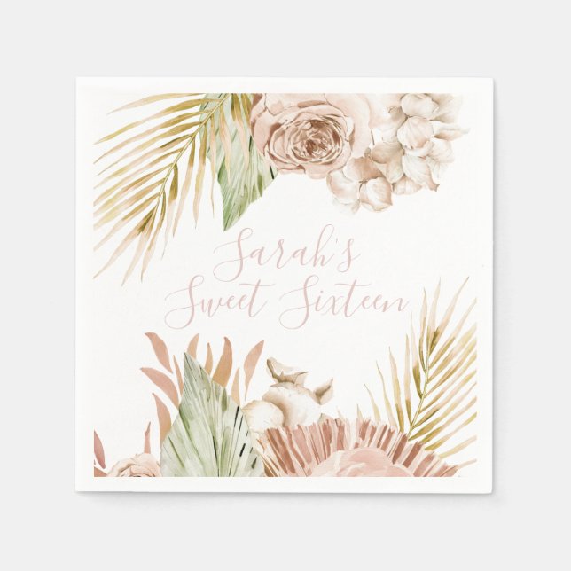 Boho Sweet 16 Birthday Dried Flowers Napkins (Front)
