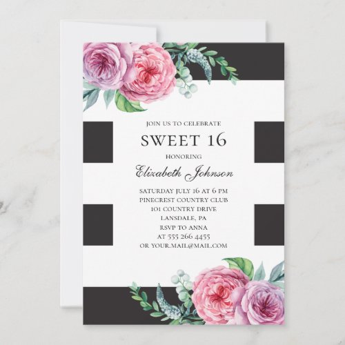 Boho Sweet 16 Garden pink floral 16th birthday Invitation